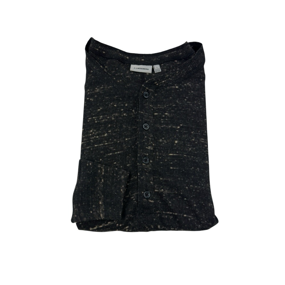 J.Lindeberg Black Brown Marbled Jersey Henley Shirt Cotton Polyester Men's Large